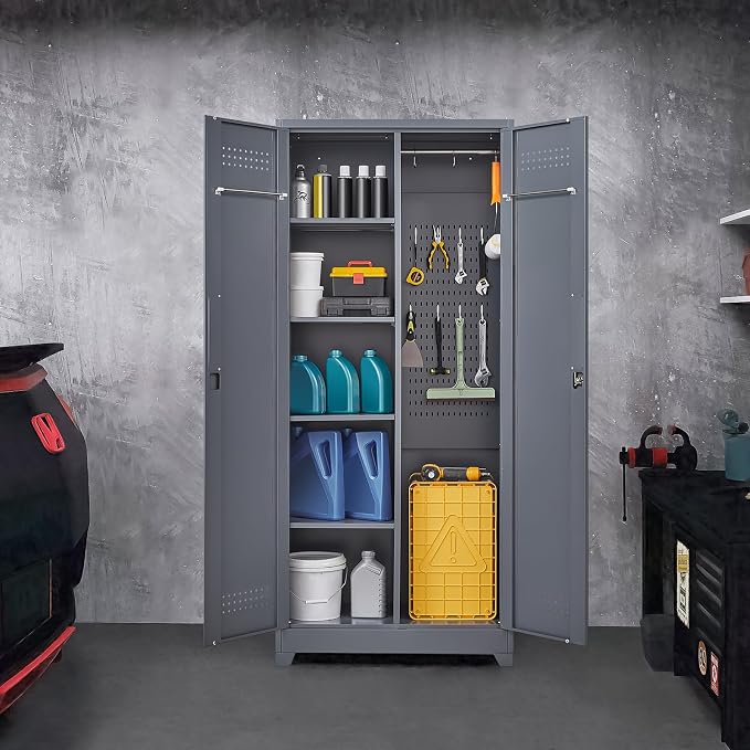 GREATMEET 72.8" Broom Storage Cabinet，Metal Storage Cabinets - Image 8