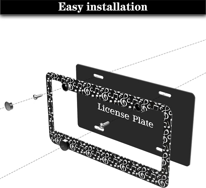 License Plate Cover for Car Black and White License Plate Frames Music Musical - Image 7