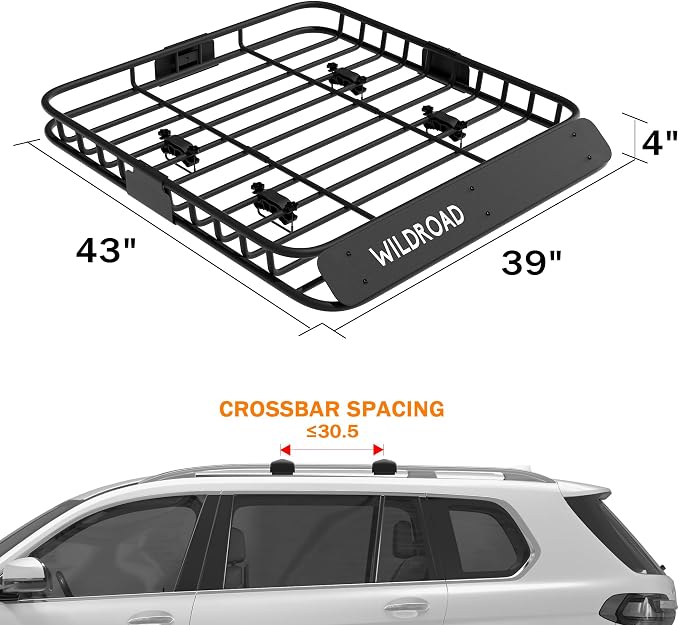 WILDROAD Roof Rack Cargo Basket, Upgraded 4” Fence Car Roof Basket - Image 6