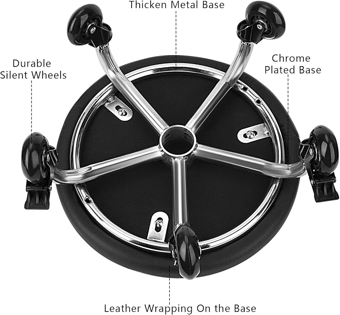 Rolling Stool with Backrest Low Height Rolling Stool with PU Leather, Roller - Image 6
