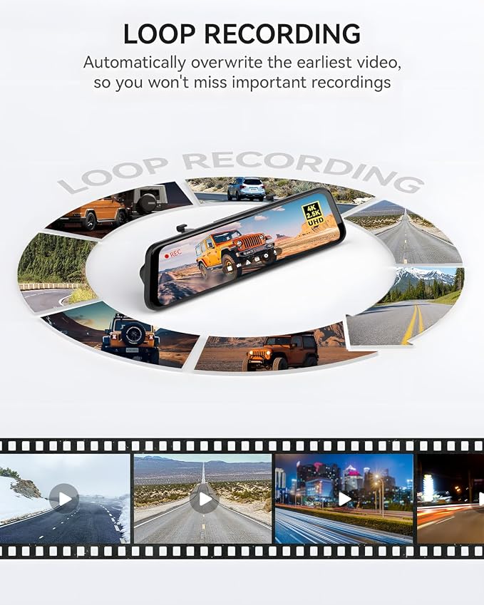 WOLFBOX G900 Rear View Mirror Camera, Mirror Dash Cam 4K Front and 2.5K Rear - Image 9