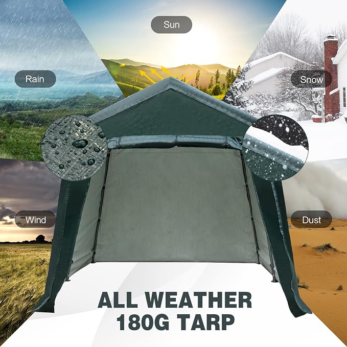 ERGOMASTER 10 Ft x 10 Ft Outdoor Carport Patio Storage Shelter Metal Frame and - Image 3
