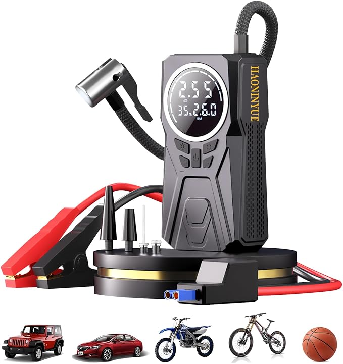 Car Jump Starter with Air Compressor, 3000A Car Emergency Starting Power Supply by HAONINYUE