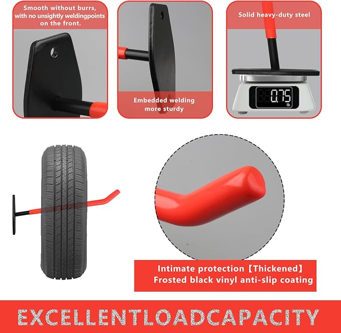 4 Pcs Wall Mount Garage Tires Hooks, 10 Inch Heavy Duty Steel Garage Storage - Image 4