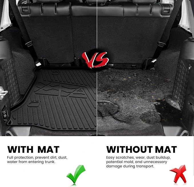 LASFIT Trunk Mat for Jeep Wrangler 2011-2018 JK Unlimited 4-Door All Weather - Image 4