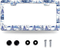 Blue White Porcelain Pattern License Plate Frame Chinoiserie License Plate by NEWCOCO