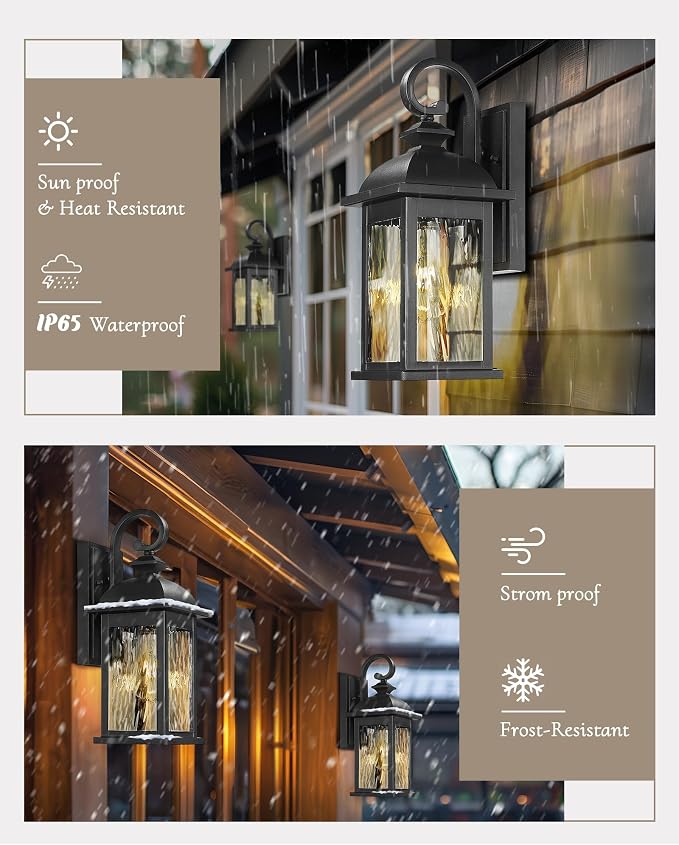 FEMILA 2 Packs Outdoor Waterproof Wall Lights Fixture, Anti-Rust Matte Black - Image 3