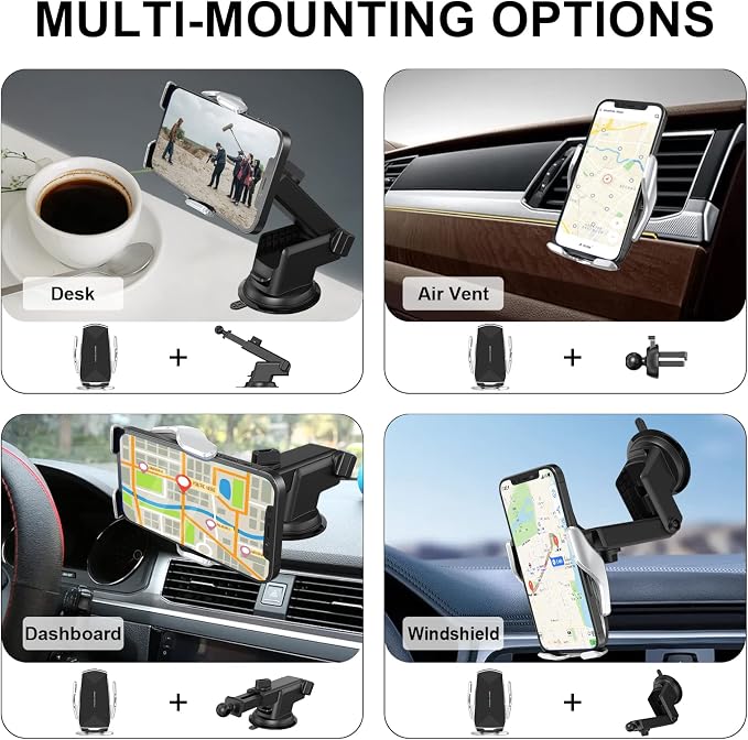 Car Phone Mount, Auto-Clamping Smart Sensor 10W Qi Fast Charging Car Front - Image 7
