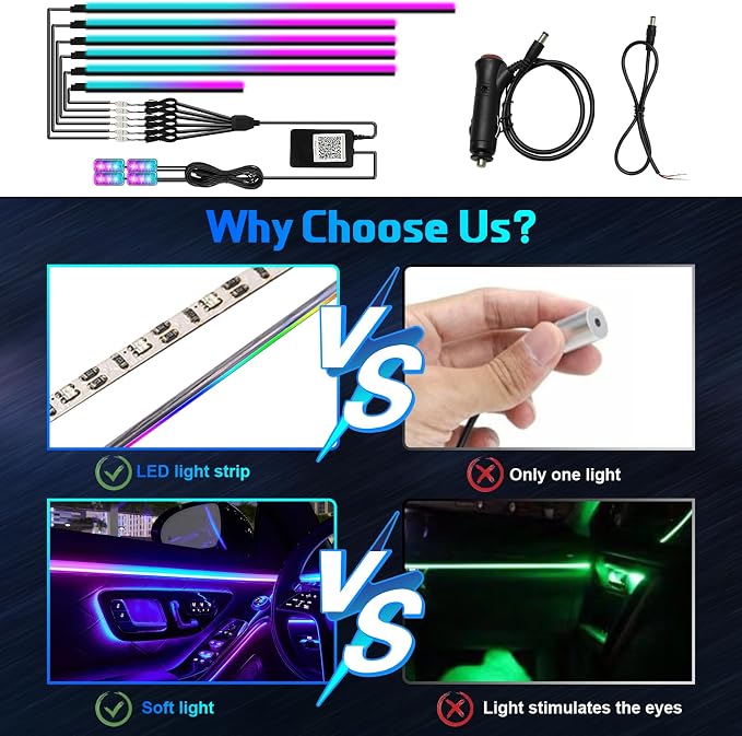 Dreamcolor Interior Car Lights, WEBUPAR Car Accessories 10 in 1 Car LED Strip - Image 2