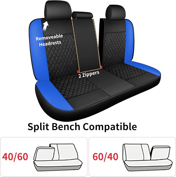 Blue Car Seat Covers, Breathable and Waterproof Seat Cover Full Set, PU Premium - Image 9