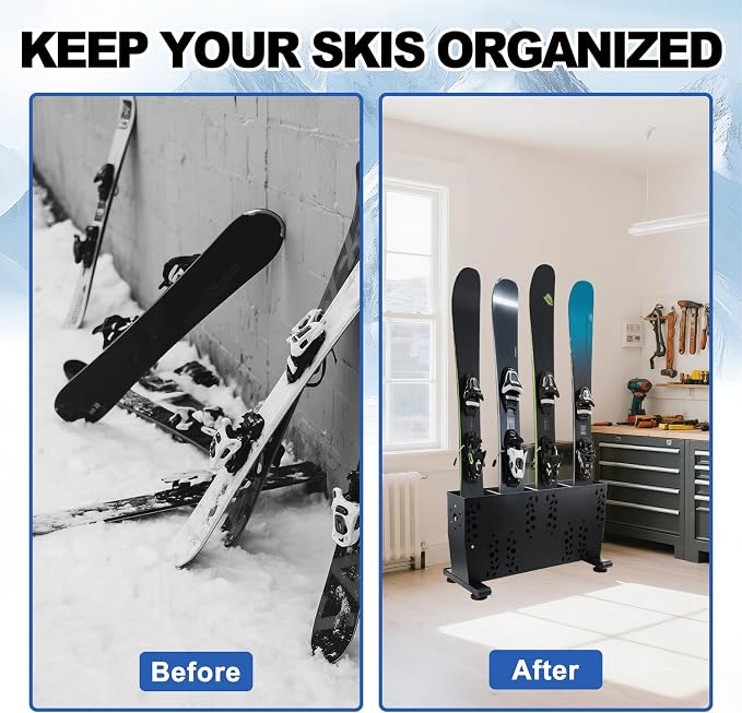 Freestanding Ski Storage Rack for 8 Pairs, Floor Stand Ski Organizer Rack - Image 6