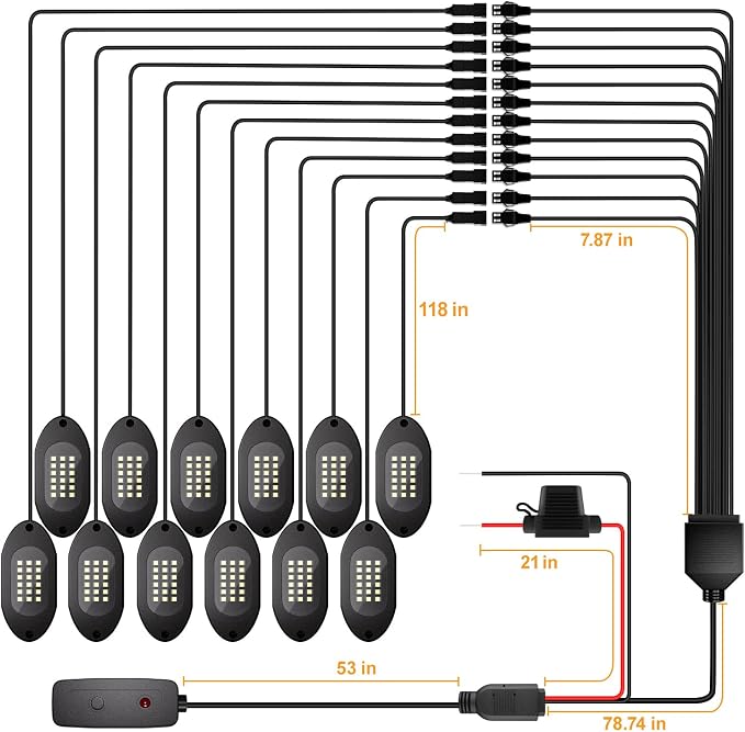 Honalia Pure White Rock Lights for Trucks 12 Pods, 6000K White LED Rock Lights - Image 6