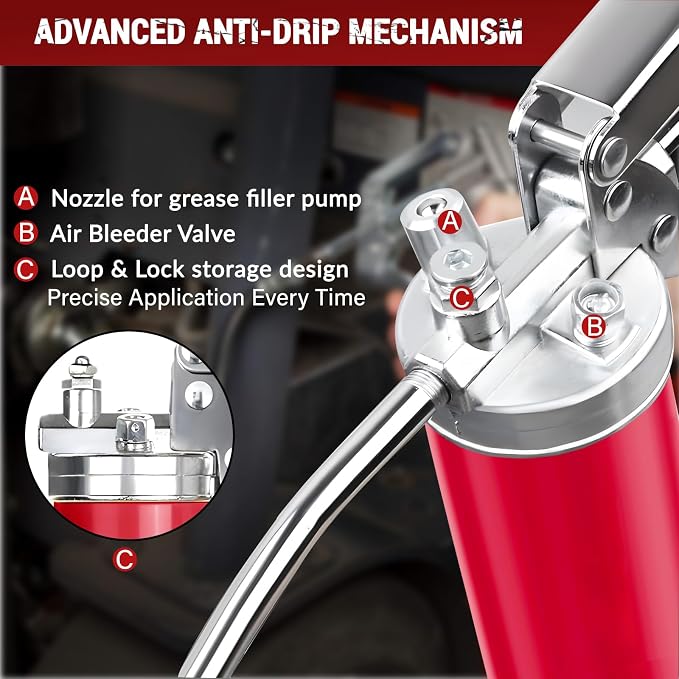 Heavy Duty Grease Gun Kit, 8000 PSI Professional Pistol Grip 14 oz Load - Image 4