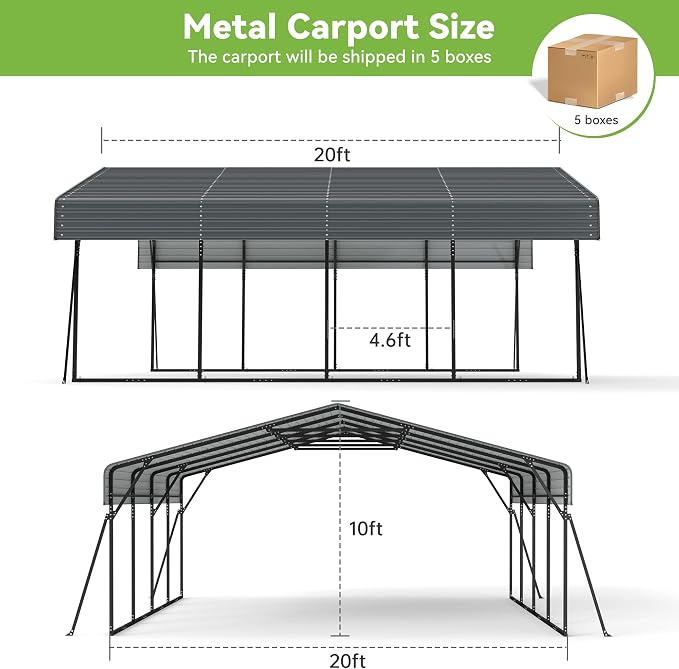 Real Relax 20x20ft Heavy Duty Metal Carport - Image 7