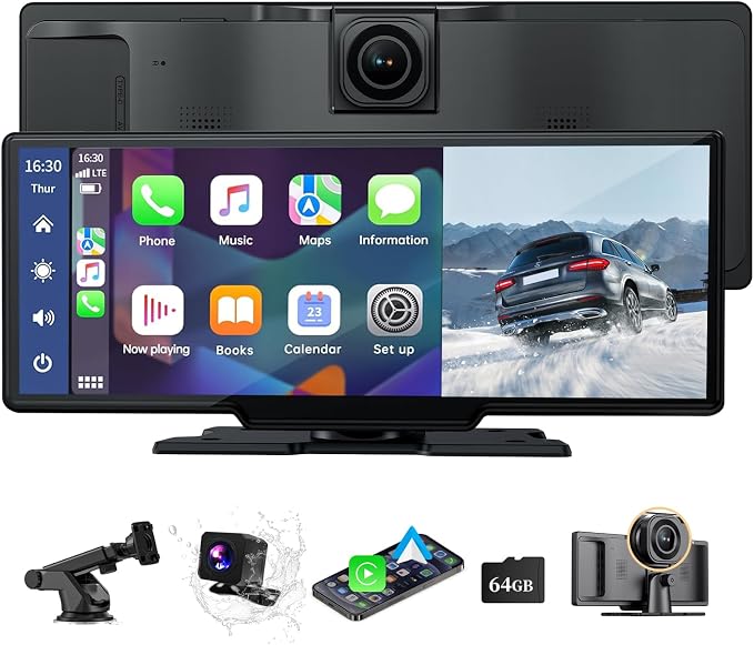 Wireless Carplay Screen, 10.26"Portable Car play & Android Auto Touch Screen by Veralady