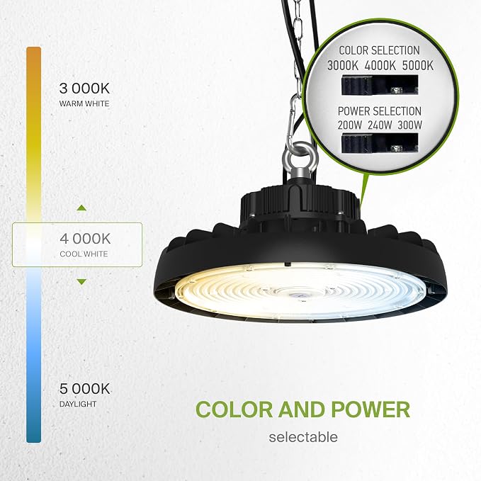 ASD LED High Bay UFO Light Fixture, Commercial Shop Lighting | 3CCT, IP69K - Image 4