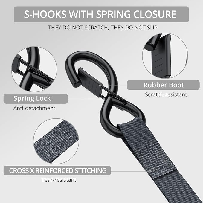 Justech 4 Pack Retractable Ratchet Straps, 1 in x 11.6 ft-1411 lbs Break - Image 4