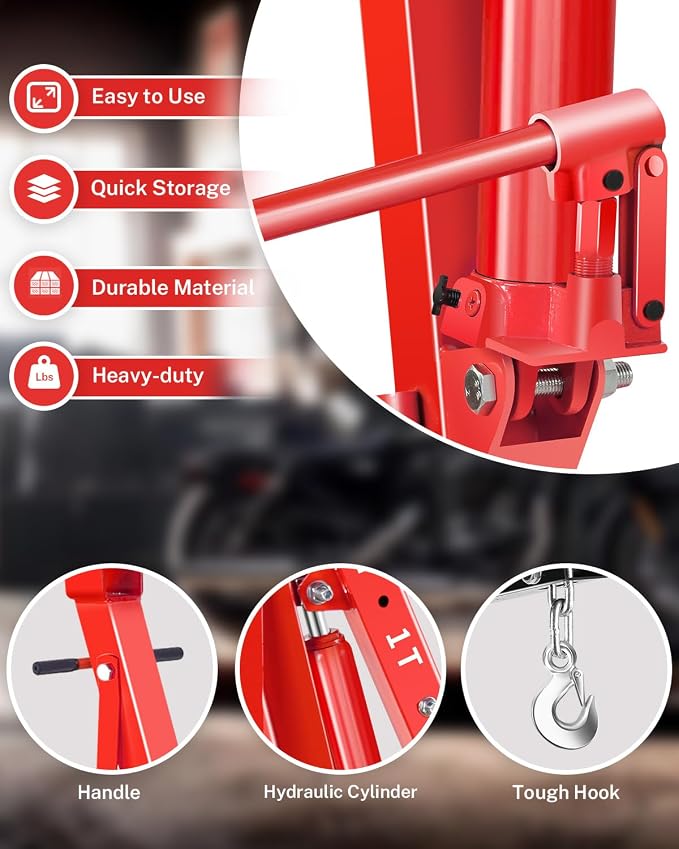 2-Ton Folding Engine Hoist, Hydraulic Shop Crane - Image 4