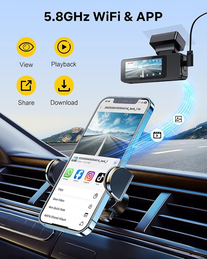 GKU Dash Cam Front and Rear, 3.18'' Touchscreen, 4K+1080P Dashcam, Built-in GPS - Image 4