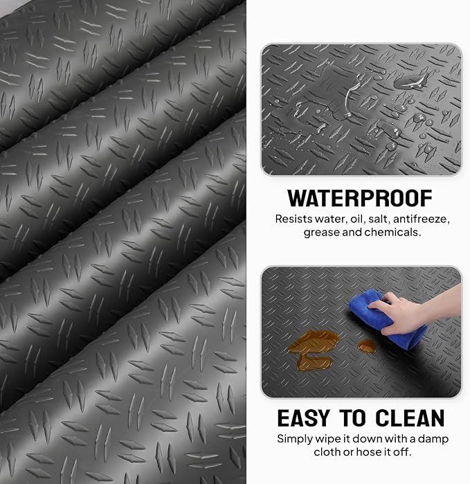 TUFFIOM 7.5 x 20 FT Garage Floor Mat, Thickened Diamond Plate PVC Garage Mats - Image 3