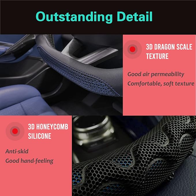 PINCTROT D Shaped 14.5-15 Inch Steering Wheel Cover Great Grip - Image 3