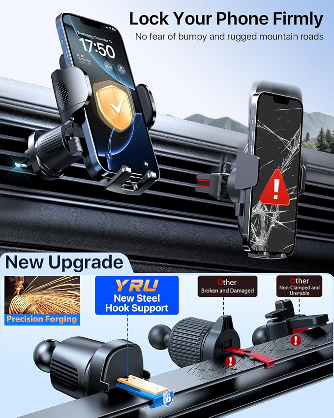 YRU Cell Phone Holder for Car Dashboard Windshield Phone Stand for iPhone 16 15 - Image 8