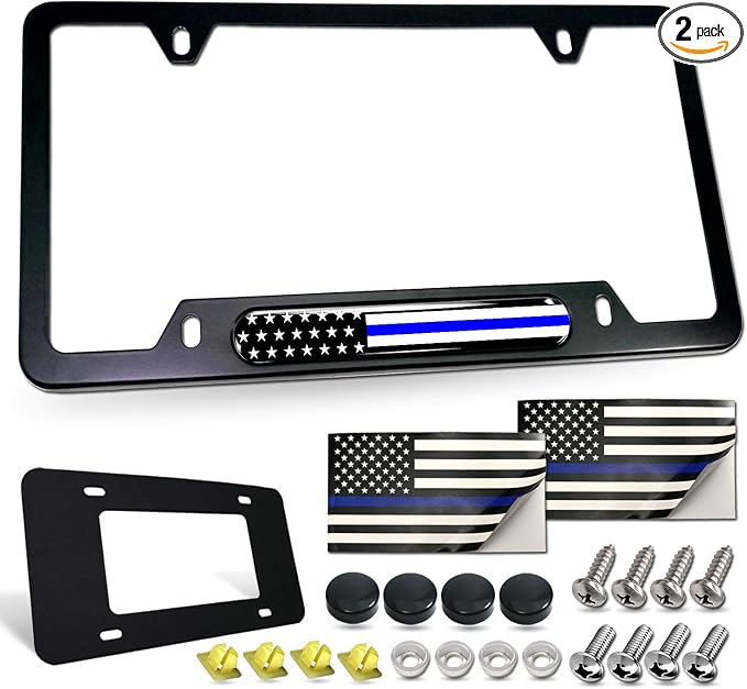 Police Thin Blue Line License Plate Frame-American Flag Patriotic Car Tag Holder by FBJTDQ