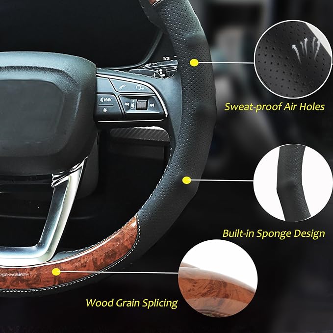 Wood Grain Steering Wheel Cover Car Steering Wheel Covers 14.5-15 inch - Image 3