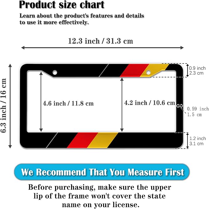 License Plate Protector Black, and Red License Plate Frames German Flag - Image 2