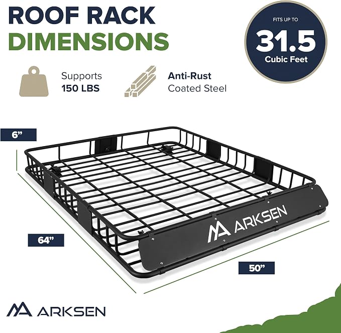 ARKSEN 64 x 50 x 6 Inch Universal Extra Wide 150LB Heavy Duty Roof Rack Cargo - Image 7