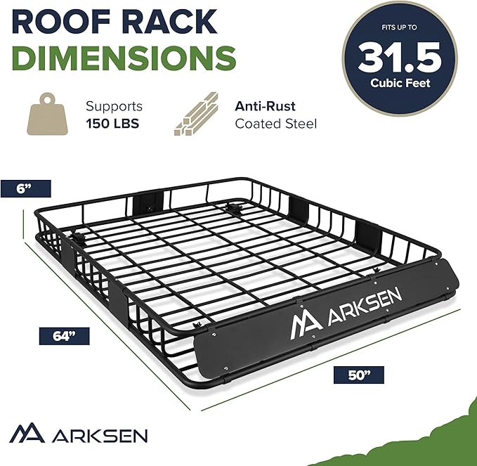 ARKSEN 64 x 50 x 6 Inch Universal Extra Wide 150LB Heavy Duty Roof Rack Cargo - Image 6
