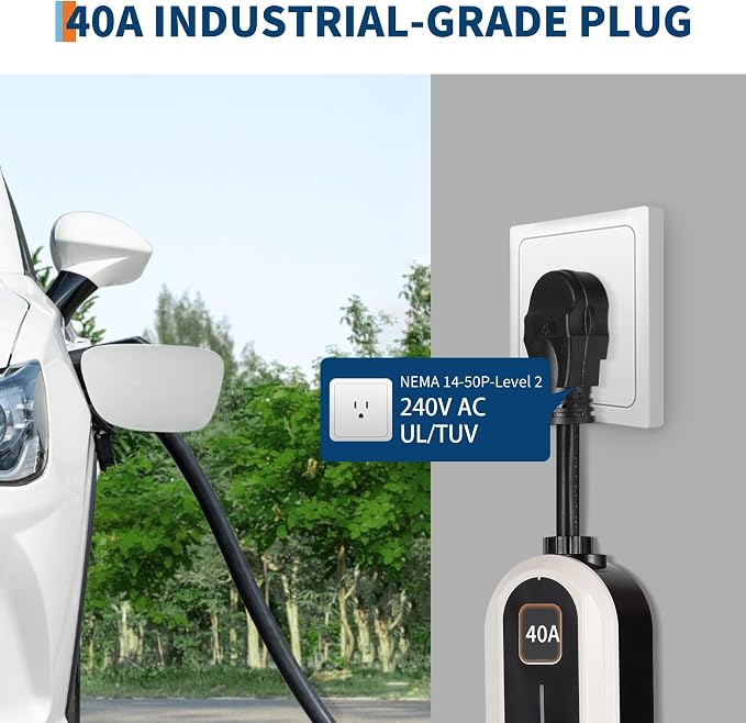 Level 2 EV Charger, 40A 240V Voltage, NEMA 14-50 Plug, 25ft Cable, Adjustable - Image 3