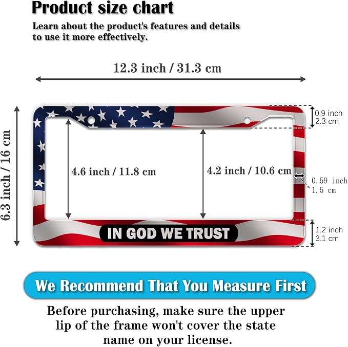 License Plate Frames Multicolor License Plate Holder American Flag in God We - Image 2