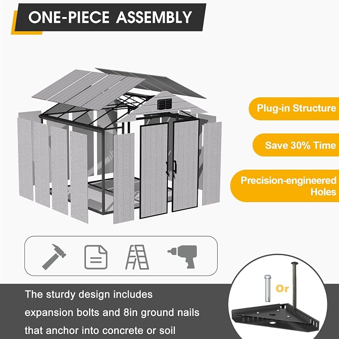 8 x 8 FT Resin Tool Shed, All-Weather Outdoor Storage Shed - Image 3