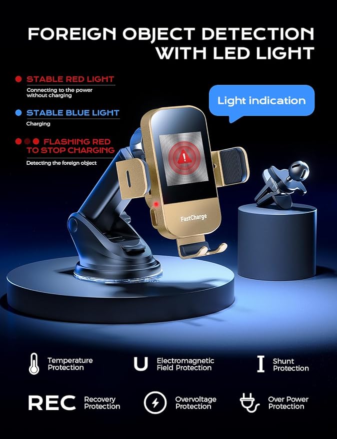 CHGeek Wireless Car Charger, 15W Fast Charging Auto Clamping Car Charger Phone - Image 9