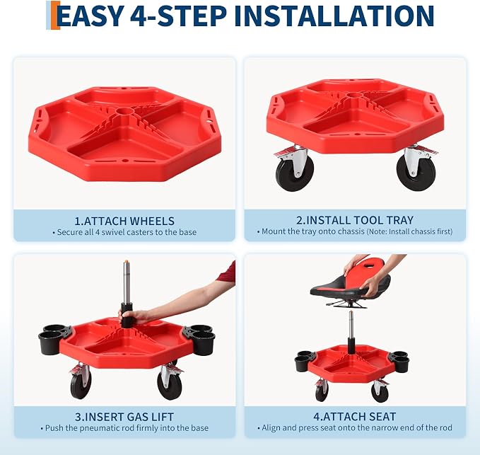 Garage Stool, 19”-24” Adjustable Rolling Mechanic Stool - Image 3