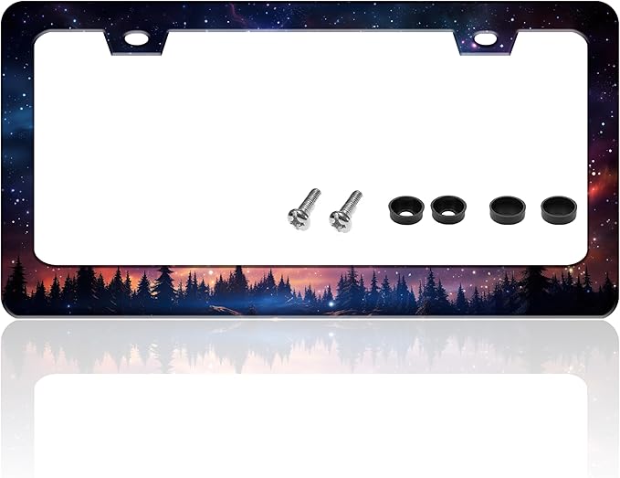 Starry Sky Galaxy License Plate Frame Beautiful Night Forest Funny License by TINALUIN
