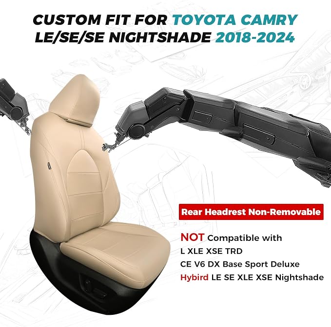 for Toyota Camry Seat Covers LE SE SE Nightshade 2018 2019 2020 2021 2022 2023 - Image 2