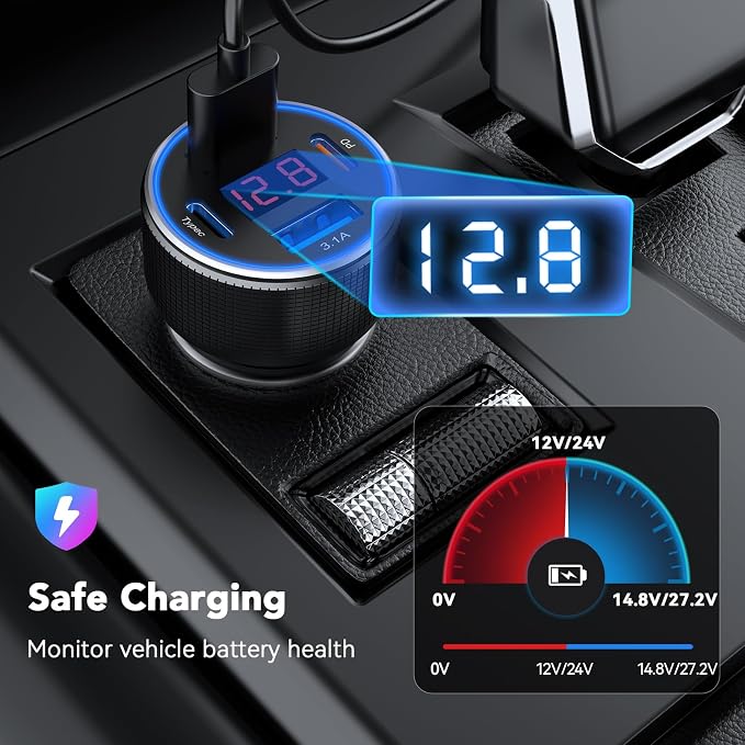 iPhone 16/15 Car Charger Adapter, 78W 4 Port USB C Car Charger - Image 3