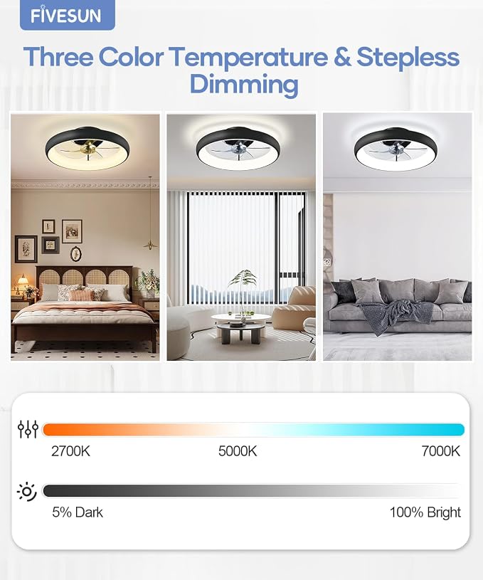 Ceiling Fans with Lights and Remote, 2700K-7000K Stepless Dimming Fandelier - Image 2