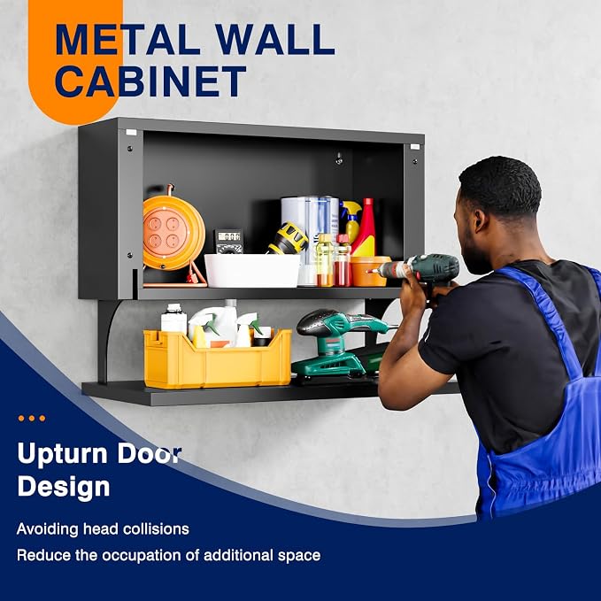 Yizosh Metal Wall Cabinet with Door, Wall Mounted Metal Storage Cabinet with - Image 4