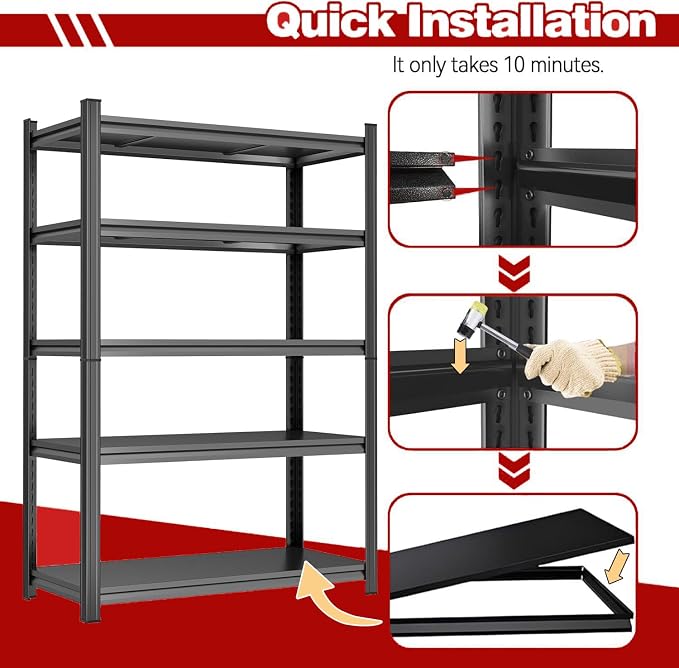 45.3" W Metal Garage Shelving Unit 3500LBS Metal Storage Shelves 5 Tier - Image 3