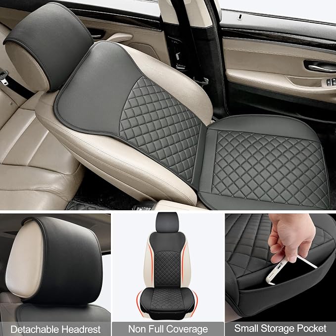 2 Pack Leather Front Seat Covers, Universal Sideless Car Seat Protectors - Image 4