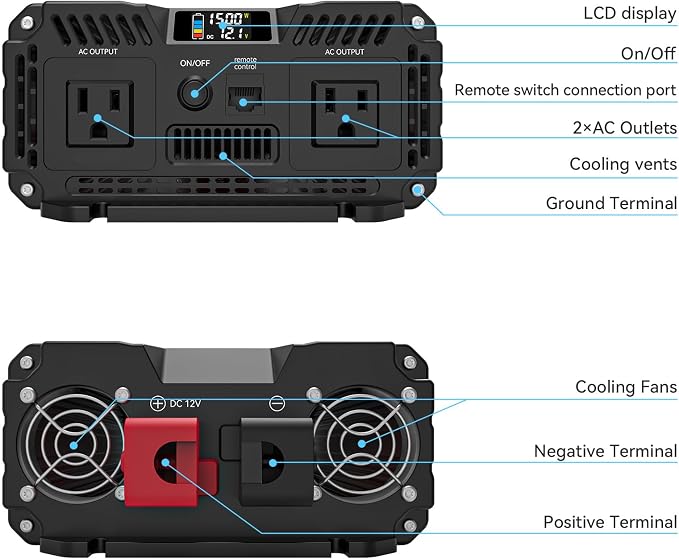 ALLWEI 1500W Pure Sine Wave Inverter 12V DC to 110V AC Converter, Surge 3000W | - Image 6