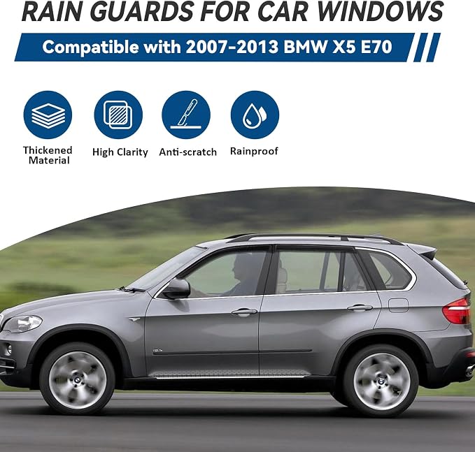 4pcs Front+Rear Smoke Tint Sun/Rain Guard Outside Mount Tape-On Vent Window - Image 2