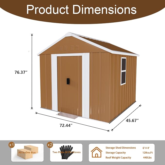 6 x 4 FT Outdoor Storage Shed, Metal Garden Tool Shed - Image 8