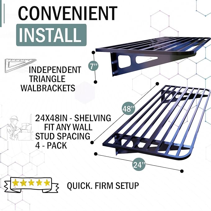 4-Pack 2x4ft Garage Shelving Wall Mounted, 4 ShelfTotal 16 ft Garage Wall - Image 3