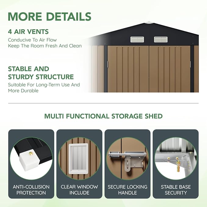 10X10X7.5 FT Outdoor Steel Storage Shed - Image 3