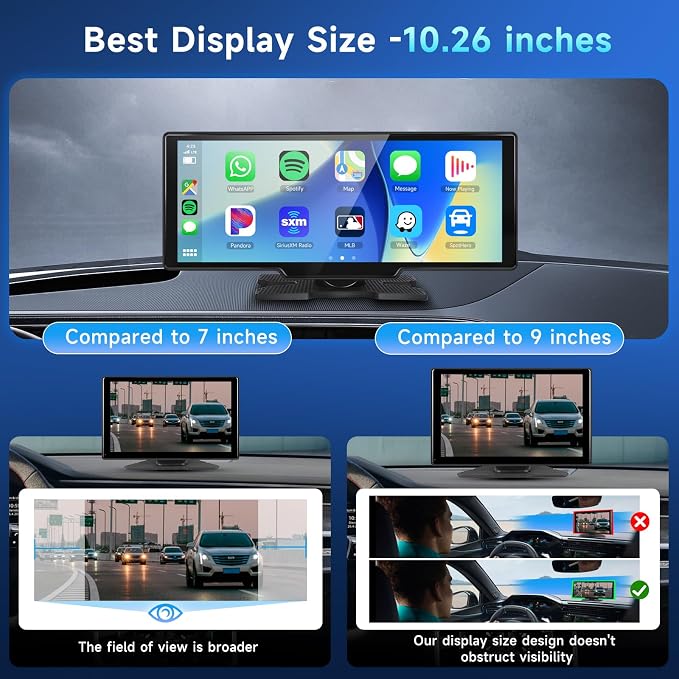 Podofo 10.26" Touchscreen Wireless Carplay Portable Car Stereo Android Auto - Image 4