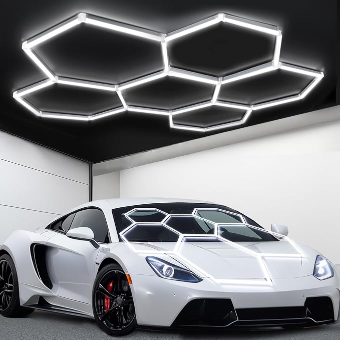 tewei Hexagon LED Garage Light, 6 Grids Hexagon Car Detailing Lighting Fixture by TeweiBrand